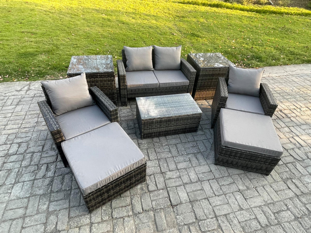 GARTENGARNITUR Polyrattan Dunkelgrau 6-Sitzer - Dunkelgrau, Metall - Fimous