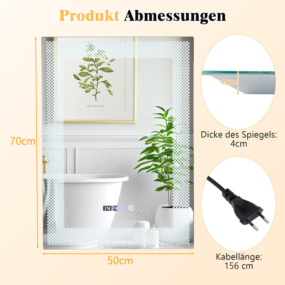 BADEZIMMERSPIEGEL Silber - Silberfarben, Glas (50/4/70cm) - COSTWAY