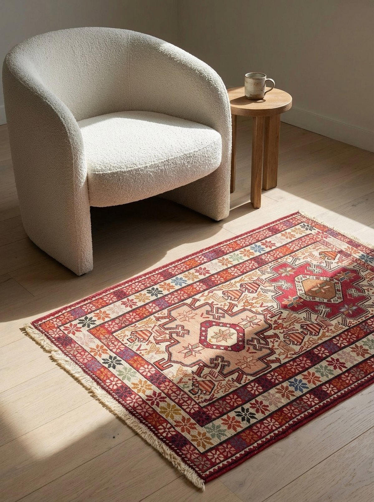HANDWEBTEPPICH Sumak Shahsavan Beige 100/76 cm Schurwolle - Beige, Textil (76/100cm) - Looma