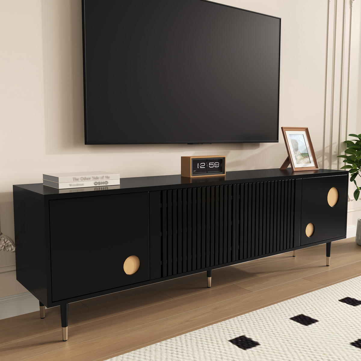 TV-SCHRANK in Schwarz mit 4 Türen, Gitterfront und Golddetails 170/36/54 cm - Schwarz, Holzwerkstoff (170/54/36cm) - Redom