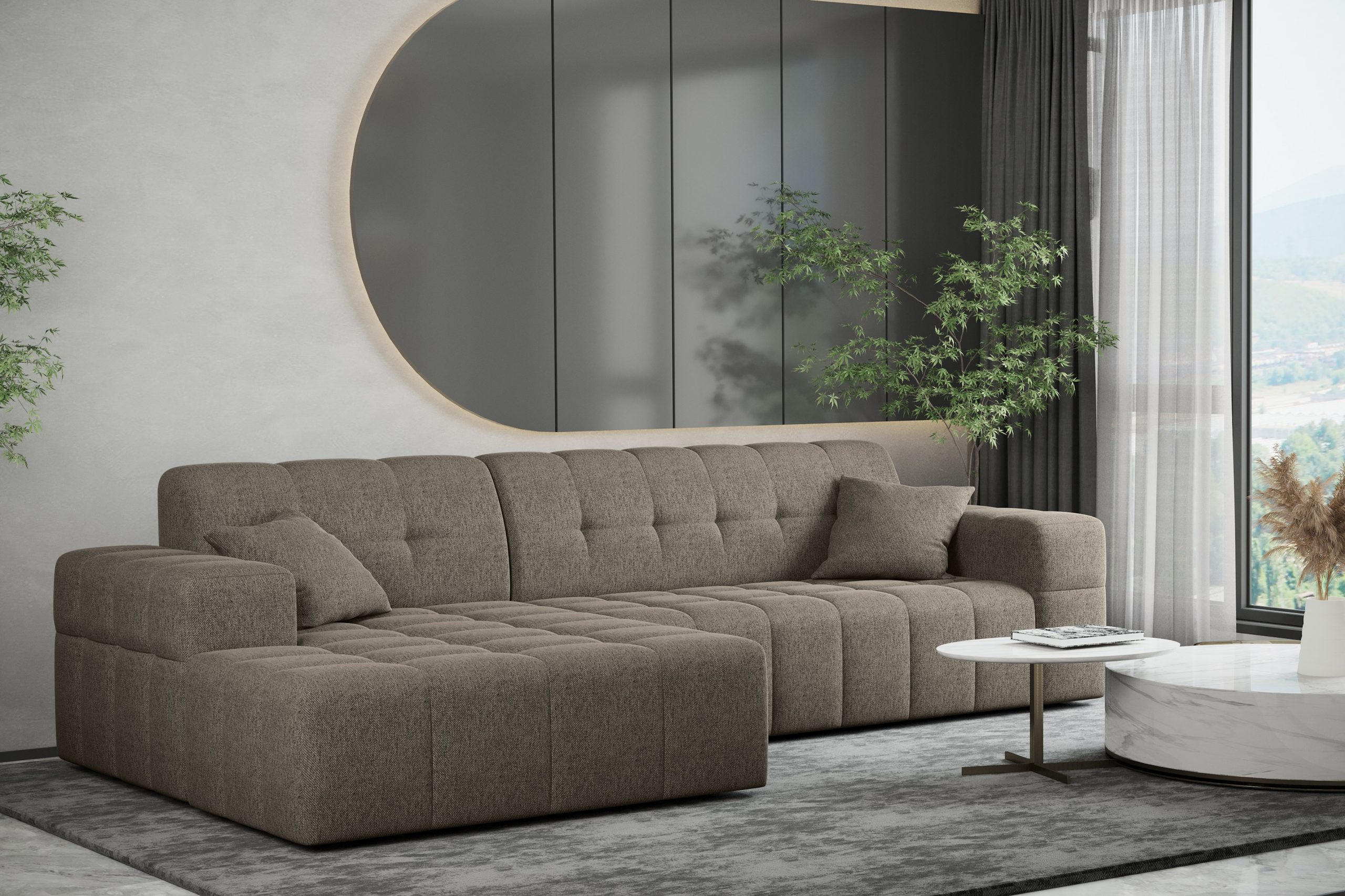 ECKSOFA L-Form NIMES Stoff Verita Dunkelbeige Links - Hellbraun, Holz (168/256cm) - Kaiser Möbel