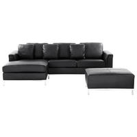 ECKSOFA linksseitig mit Ottomane Leder Schwarz Oslo - Schwarz, Leder/Fell (270/151cm) - Beliani