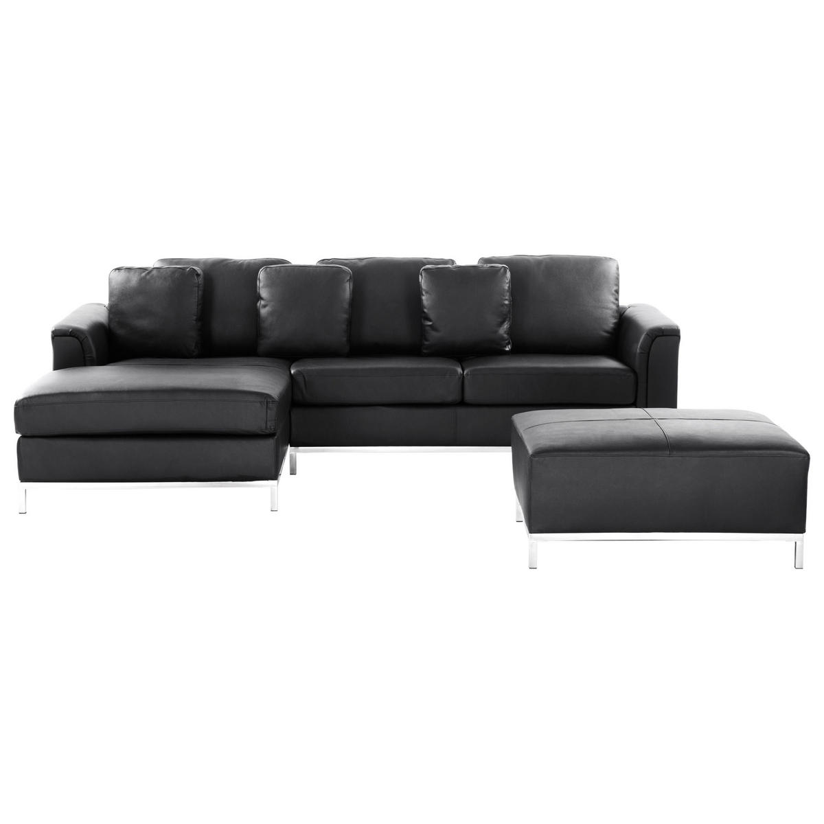 ECKSOFA linksseitig mit Ottomane Leder Schwarz Oslo - Schwarz, Leder/Fell (270/151cm) - Beliani