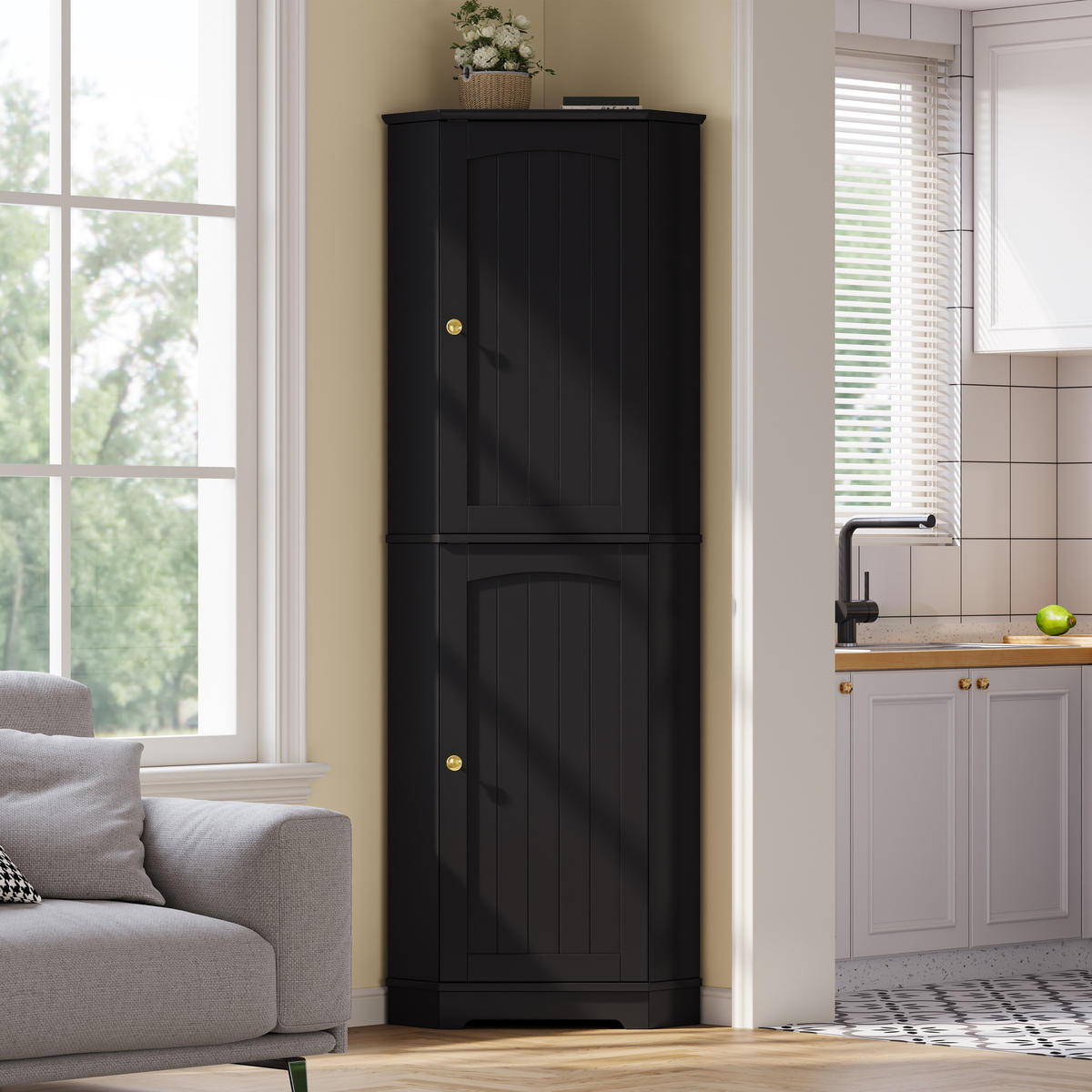 MEHRZWECKSCHRANK DE-38717 42/42/166 cm 2 Türen und verstellbare Böden Schwarz - Schwarz, Holzwerkstoff (42/166/42cm) - ComfortXL