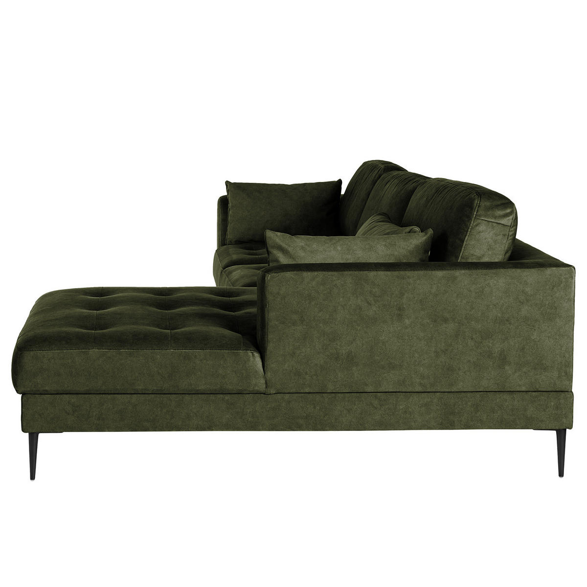 ECKSOFA mit Longchair - Dunkelgrün/Schwarz, Textil/Metall (275/168cm) - home24