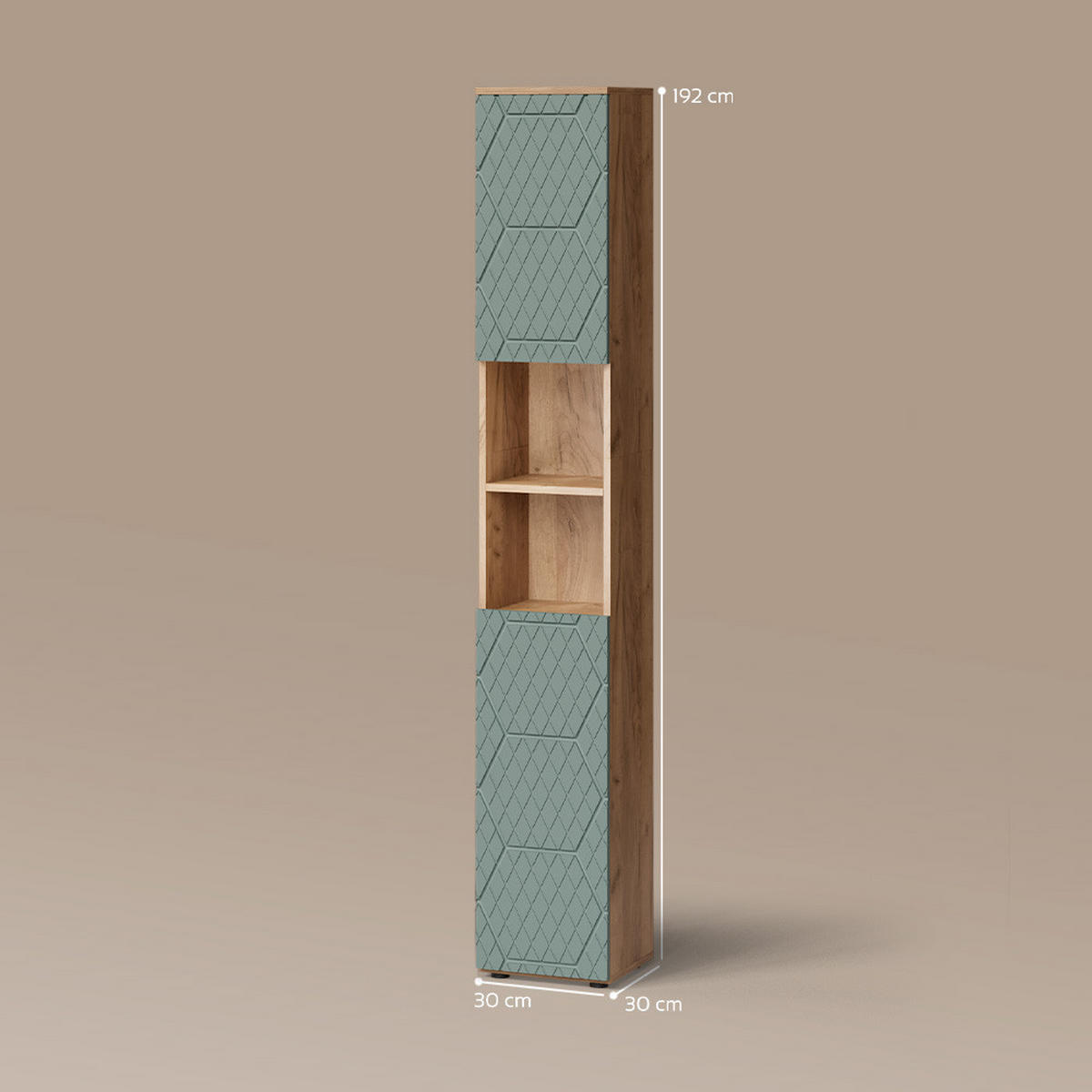 BADSCHRANK Ronco Grün/Goldkraft Eiche 30 x 192 cm - Grün, Holzwerkstoff (30/192/30cm) - Livinity®
