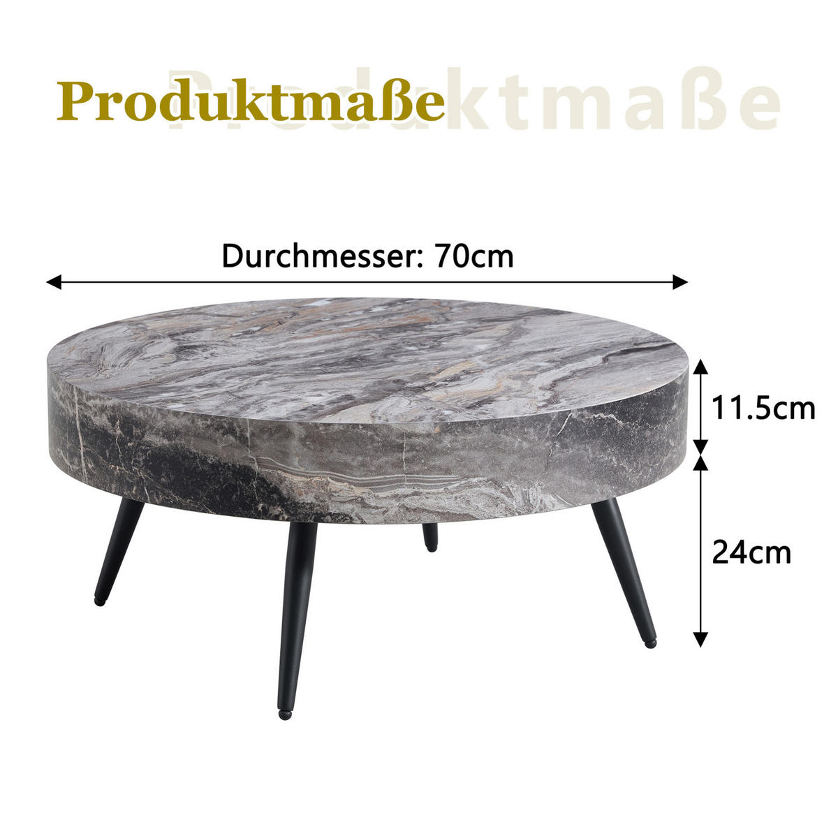 COUCHTISCH 70 cm aus Grau/Schwarz aus MDF und Metall mit verstellbaren Füßen - Schwarz, Holzwerkstoff (70/70/35.5cm) - OKMYHOME