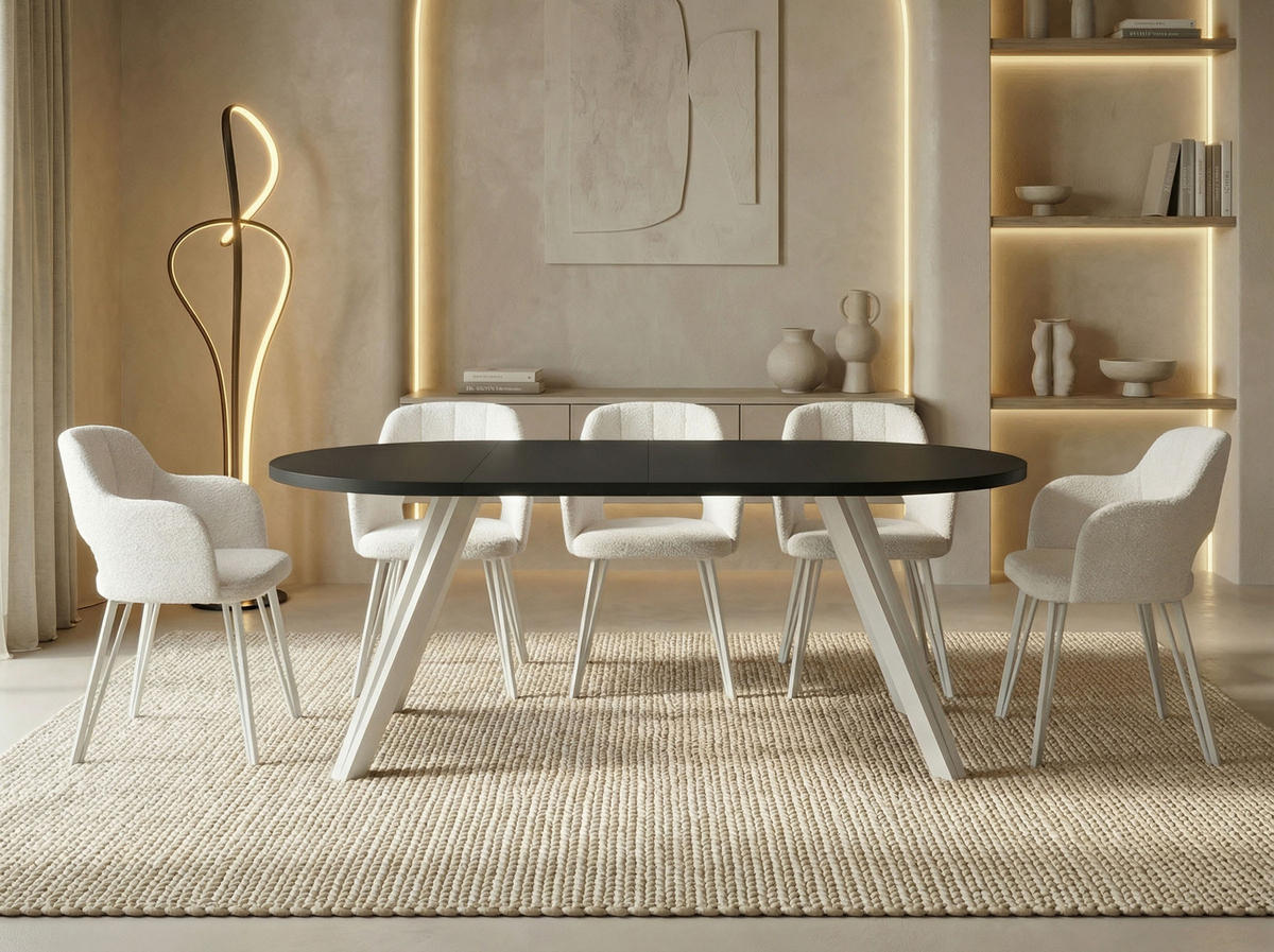 ESSTISCH Ravero runder ausziehbarer, Schwarz 100-180/100/77 cm - Schwarz/Weiß, Holz/Holzwerkstoff (100/100/77cm) - WFL GROUP