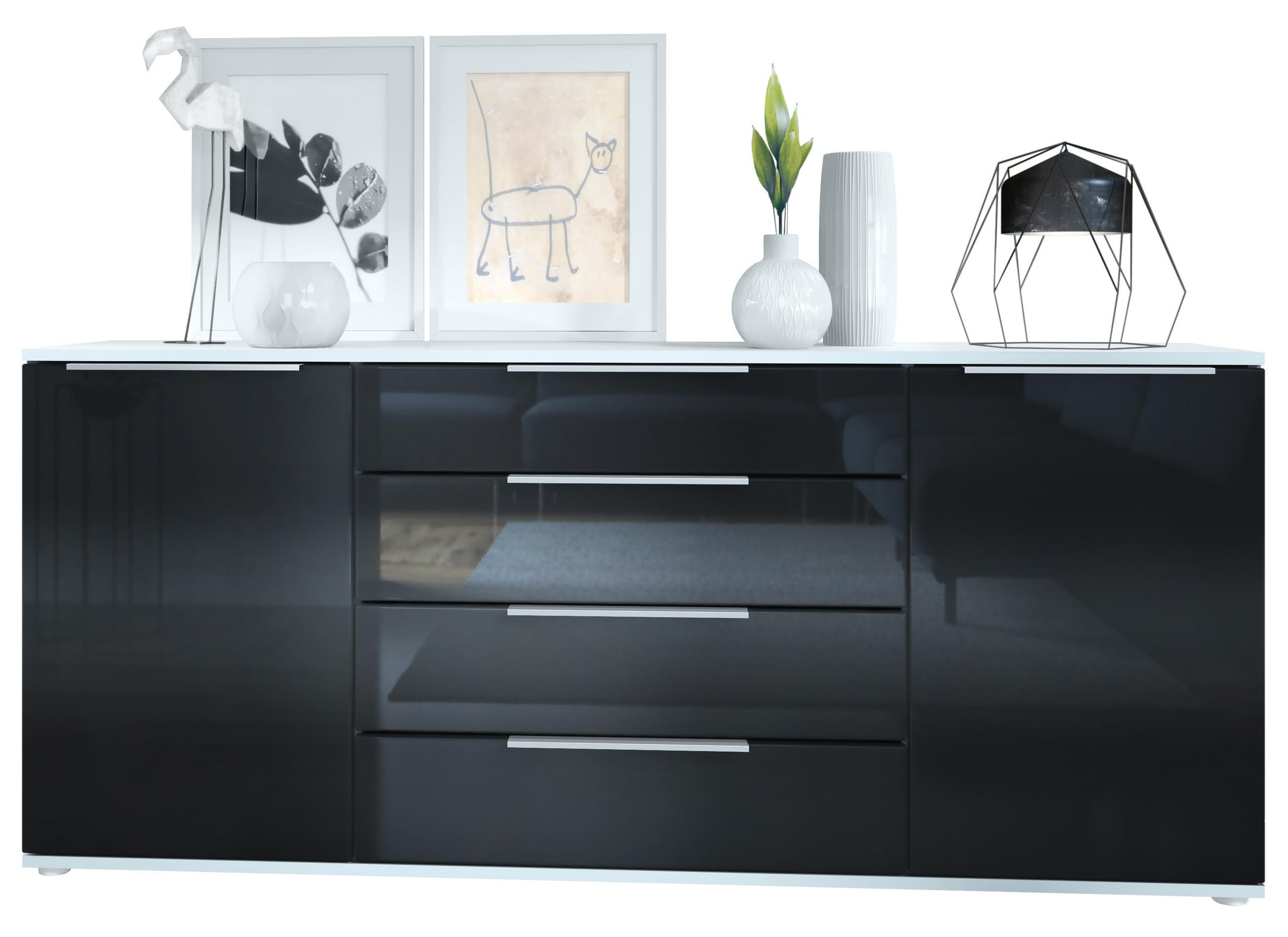 SIDEBOARD Porto Schwarz Hochglanz - Schwarz Hochglanz, Holzwerkstoff (166.5/72.5/35cm) - Vladon