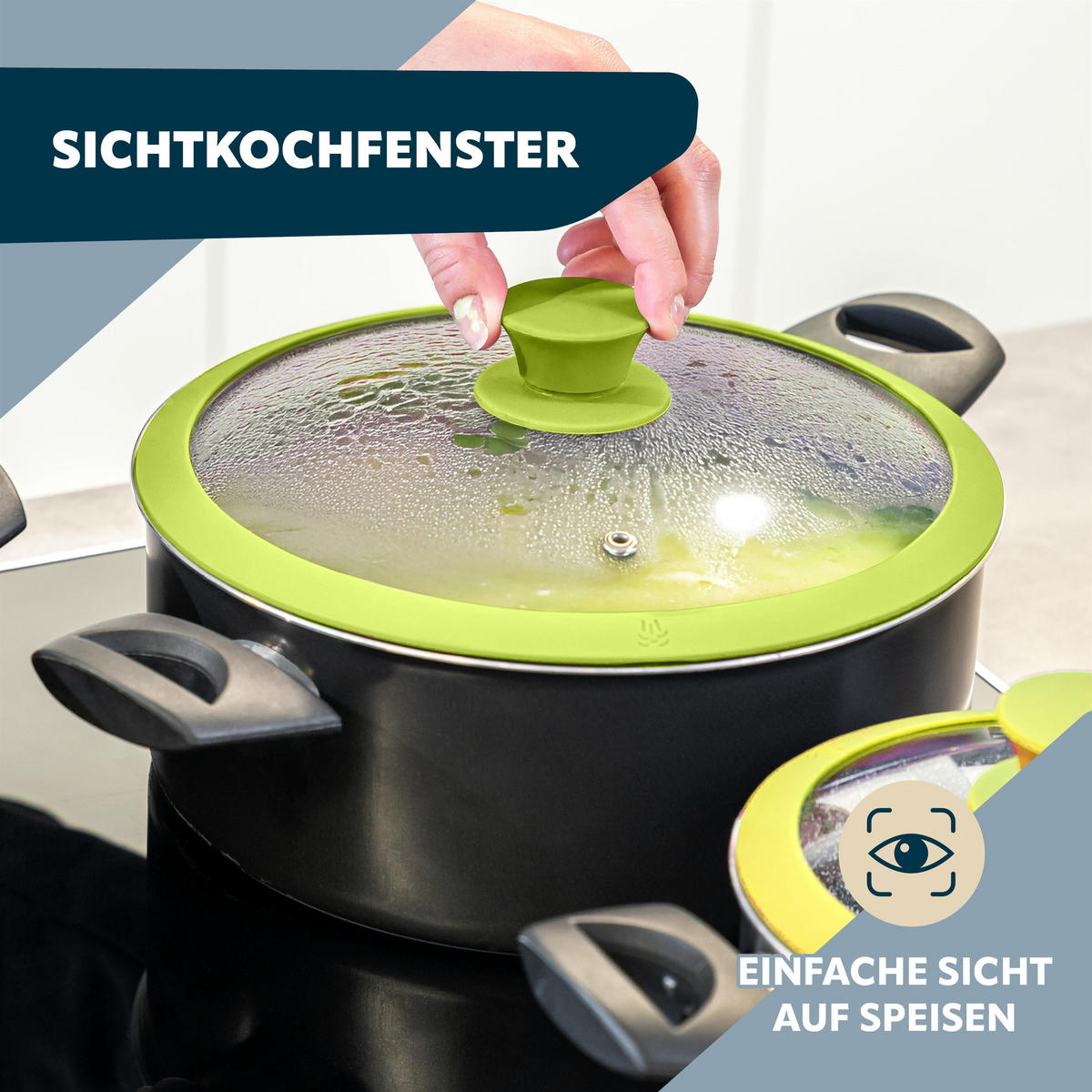 GLASDECKEL mit Silikonrand 28 cm grün - Grün, Glas (28/28/6cm) - bremermann