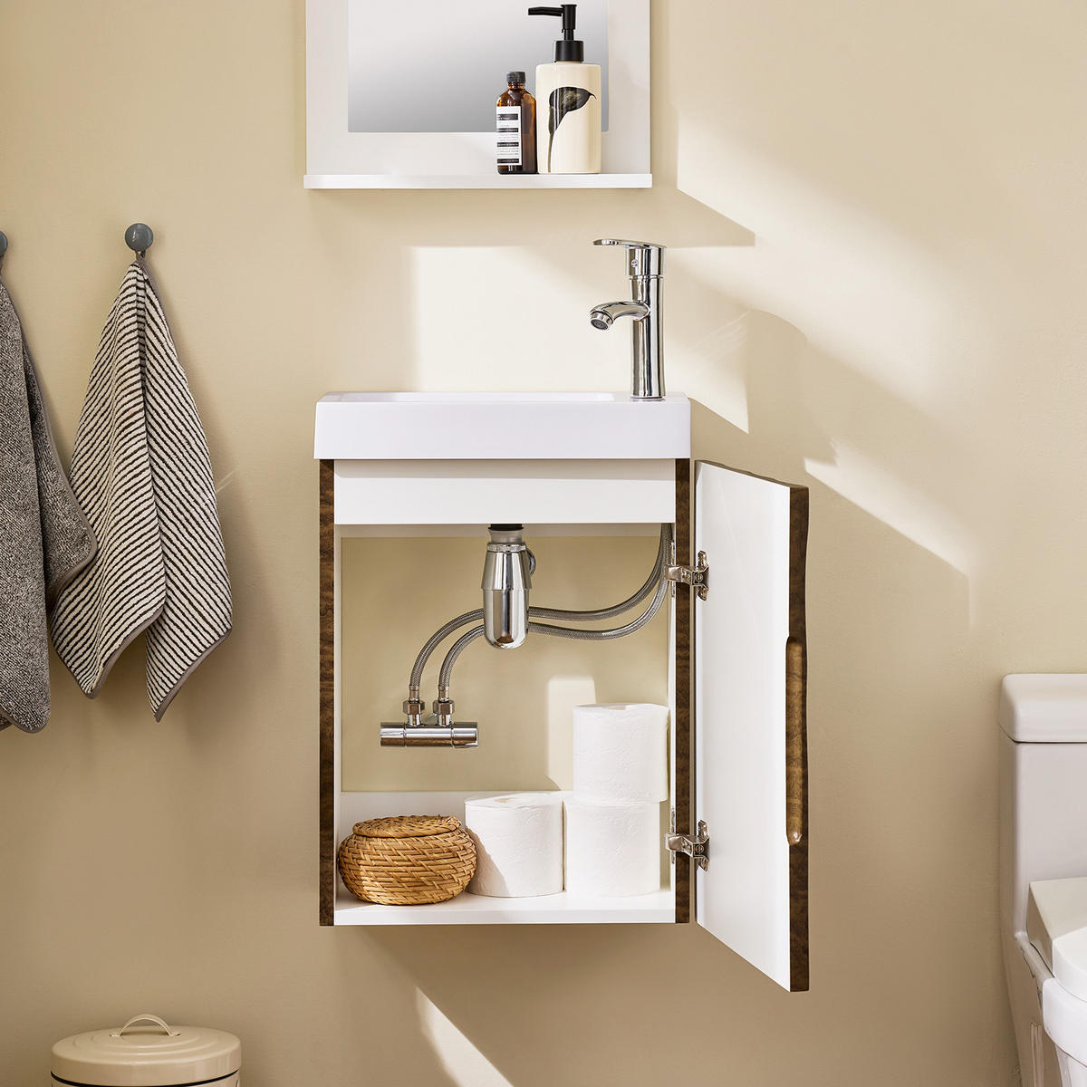 WASCHBECKENUNTERSCHRANK Braun - Braun/Weiß, Keramik/Holzwerkstoff (40/56/22cm) - SoBuy