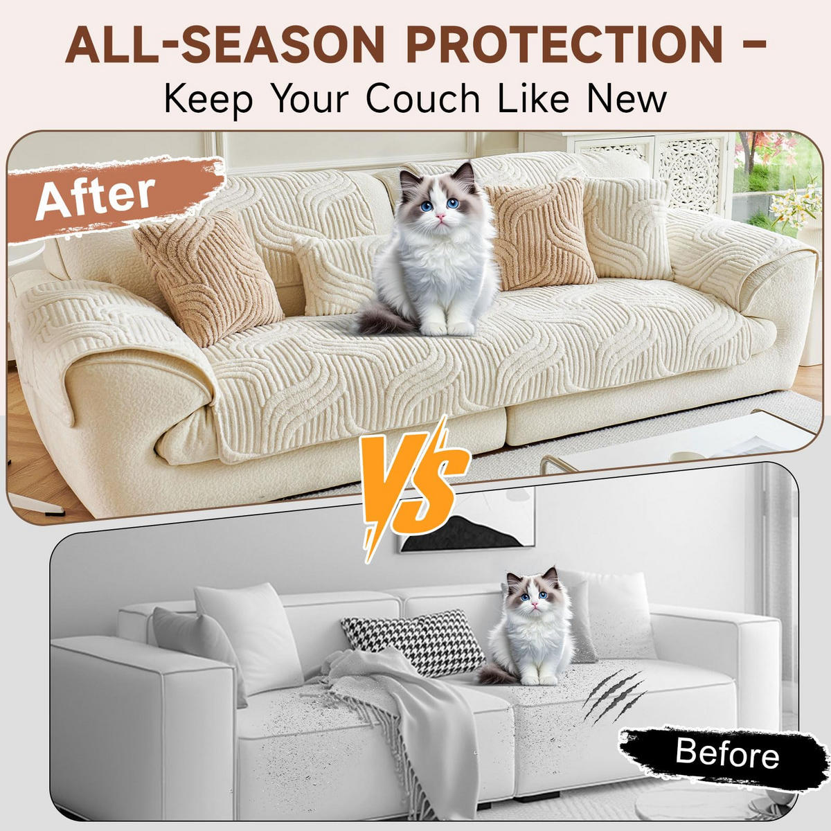 SOFAÜBERWURF Beige 1 Stück Luxuriöses Plüschmaterial - Ecru, Textil (90/0.03/240cm) - Kaket