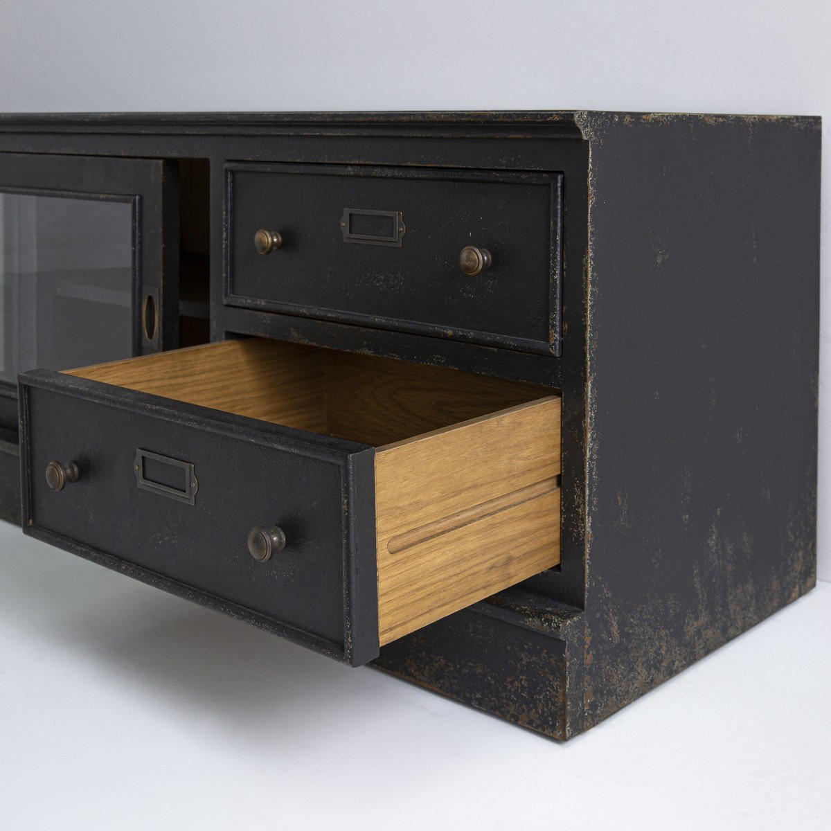 TV-MÖBEL aus massivholz und glas - amsterdam 180/45/50 cm - Schwarz, Holz (45/50/180cm) - Signature