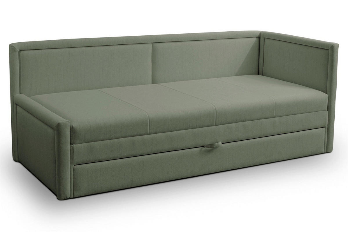 JUGENDBETT Caprili Salbeigrün mit Bettkasten - Schwarz/Hellgrün, Kunststoff/Textil (163/189cm) - Selsey