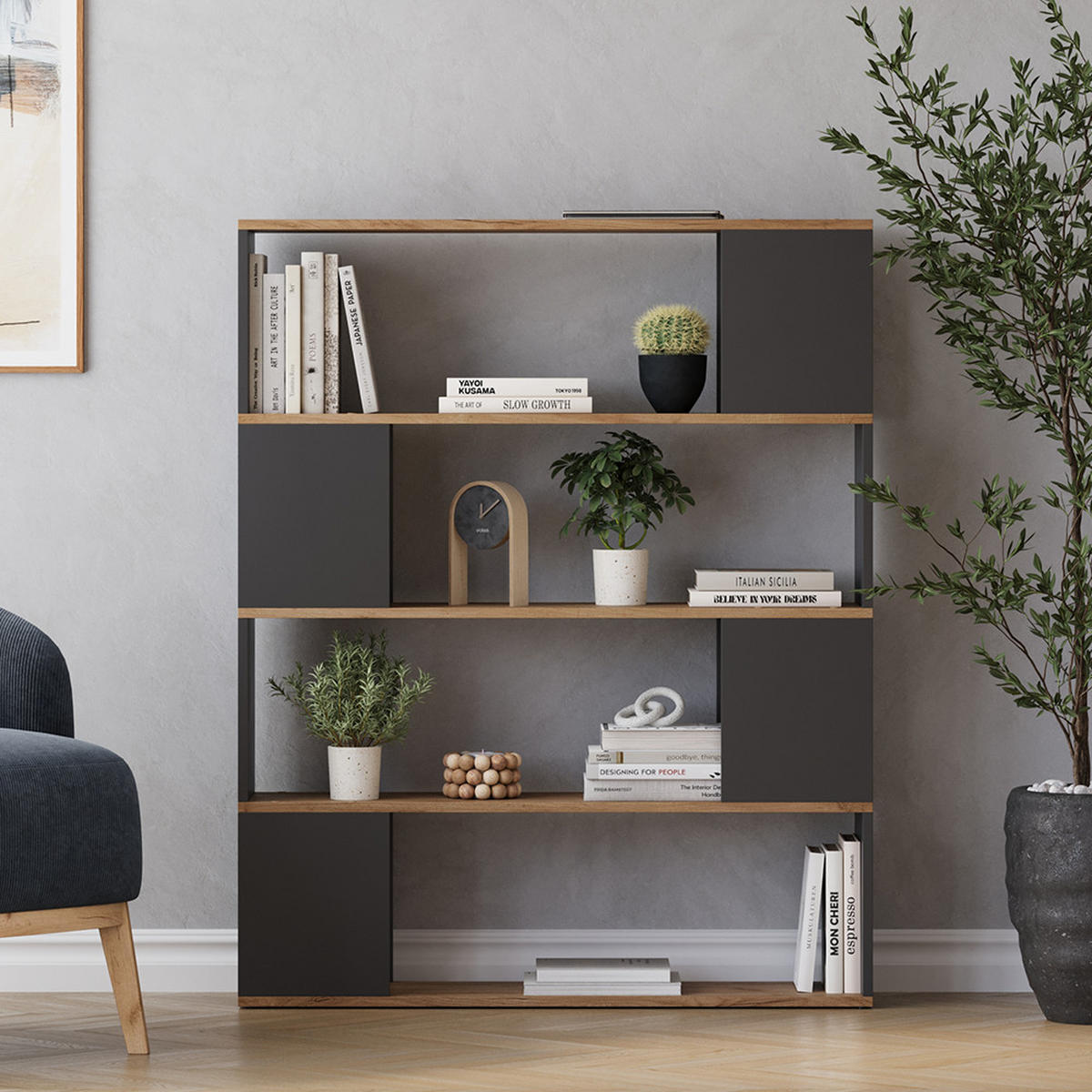 RAUMTEILER Eneos Anthrazit/Goldkraft Eiche 100 x 124.5 cm - Anthrazit/Eiche Wotan, Holzwerkstoff (100/124.5/24cm) - Vicco