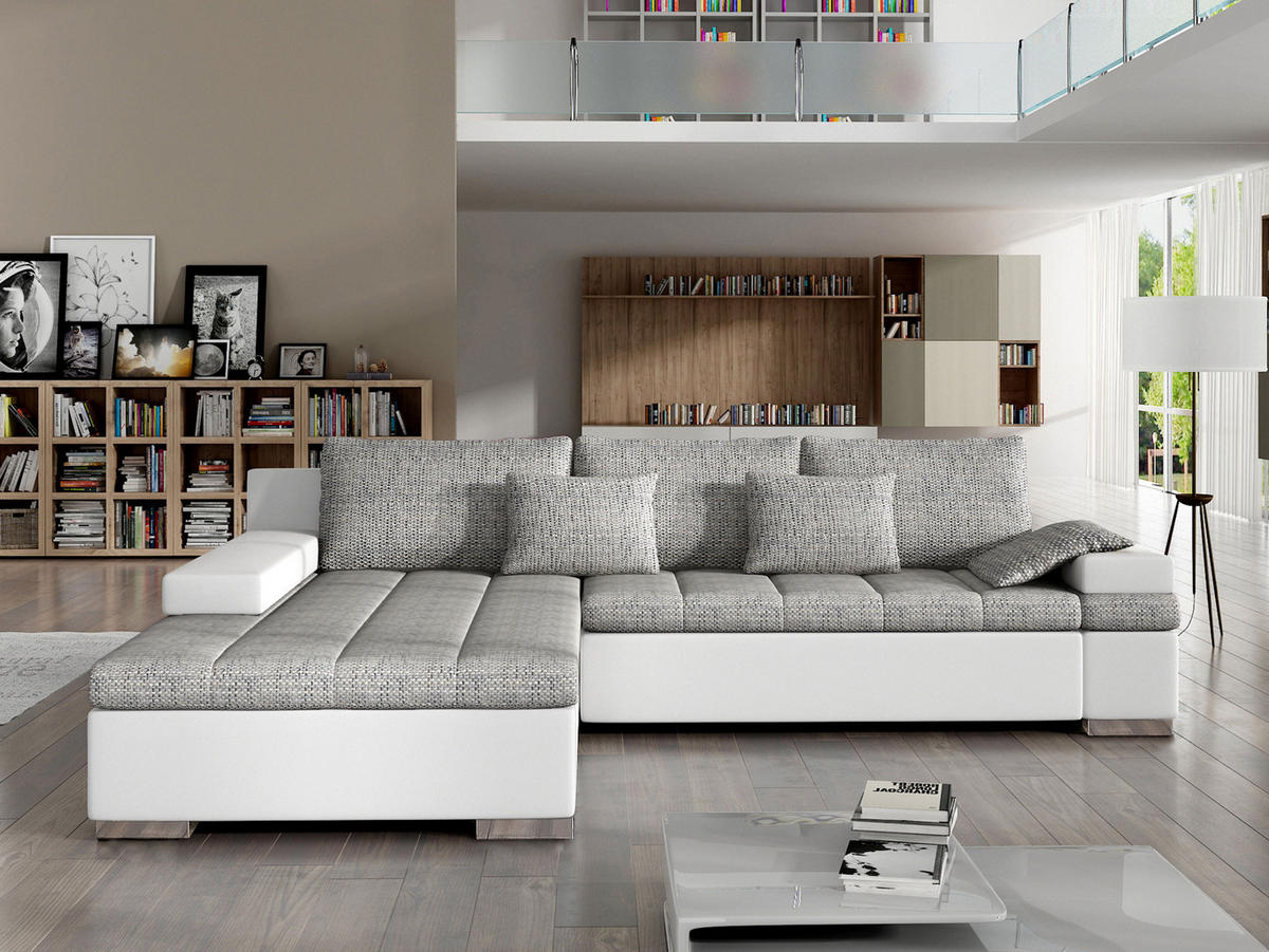 ECKSOFA Bangkok, Seite: Links - Silberfarben/Weiß, Holz/Textil (310/175cm) - MIRJAN24