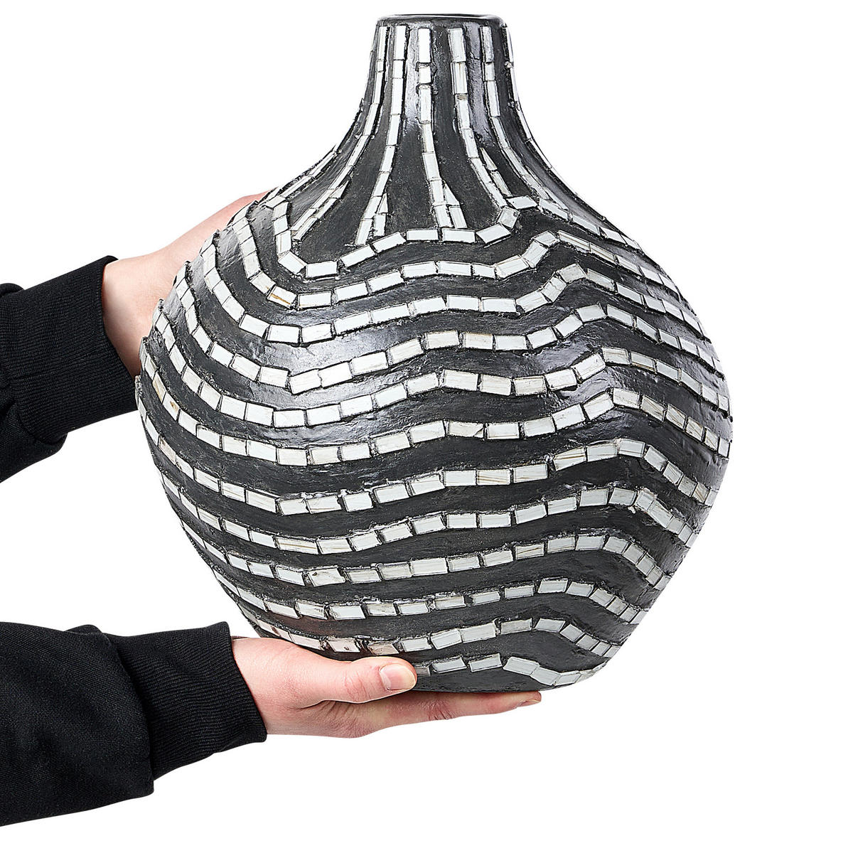 DEKOVASE Terrakotta Schwarz Kualu - Schwarz, Stein (35cm) - Beliani