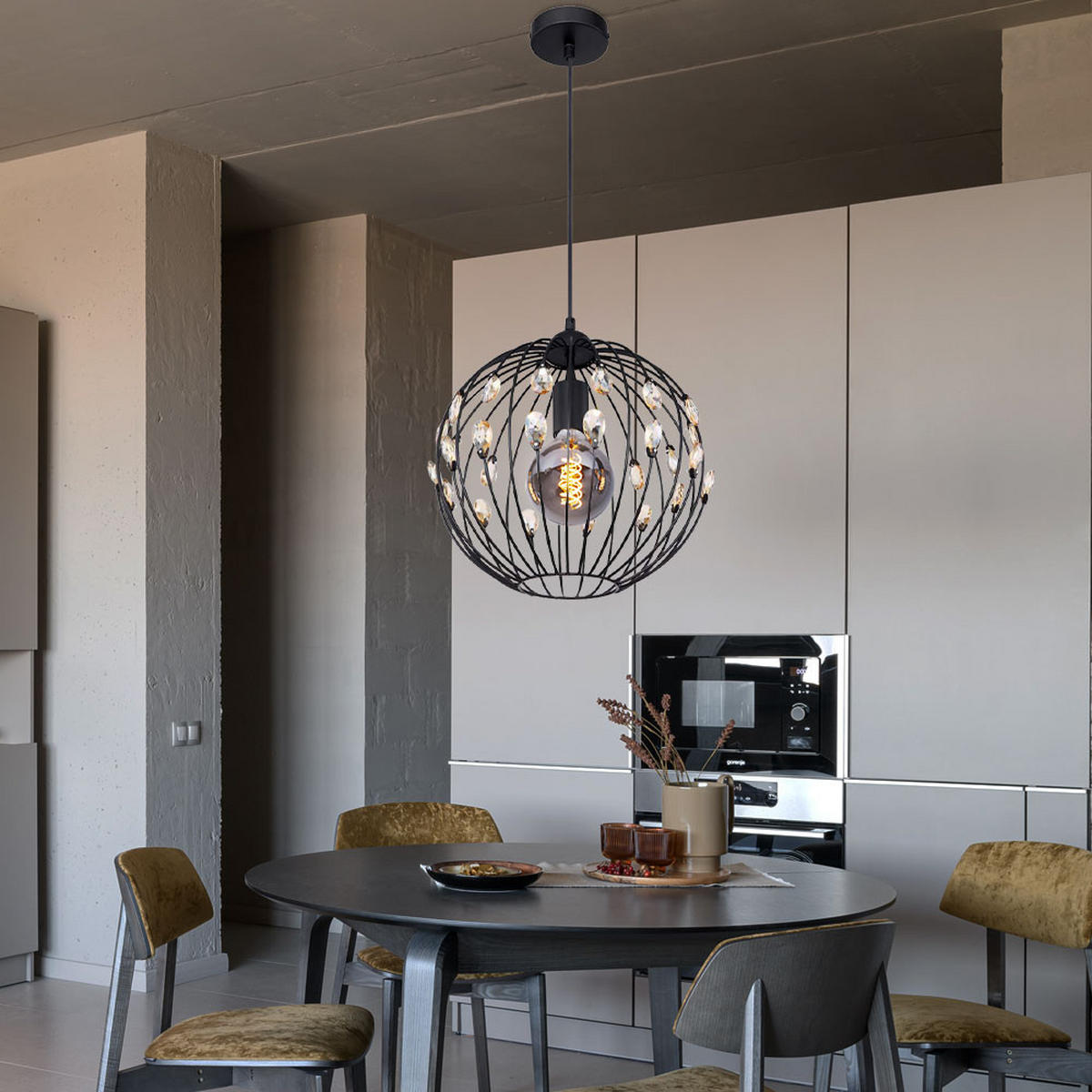 HÄNGELEUCHTE HANAKO Metall Schwarz - Schwarz, Metall (30/30/120cm) - Globo Lighting