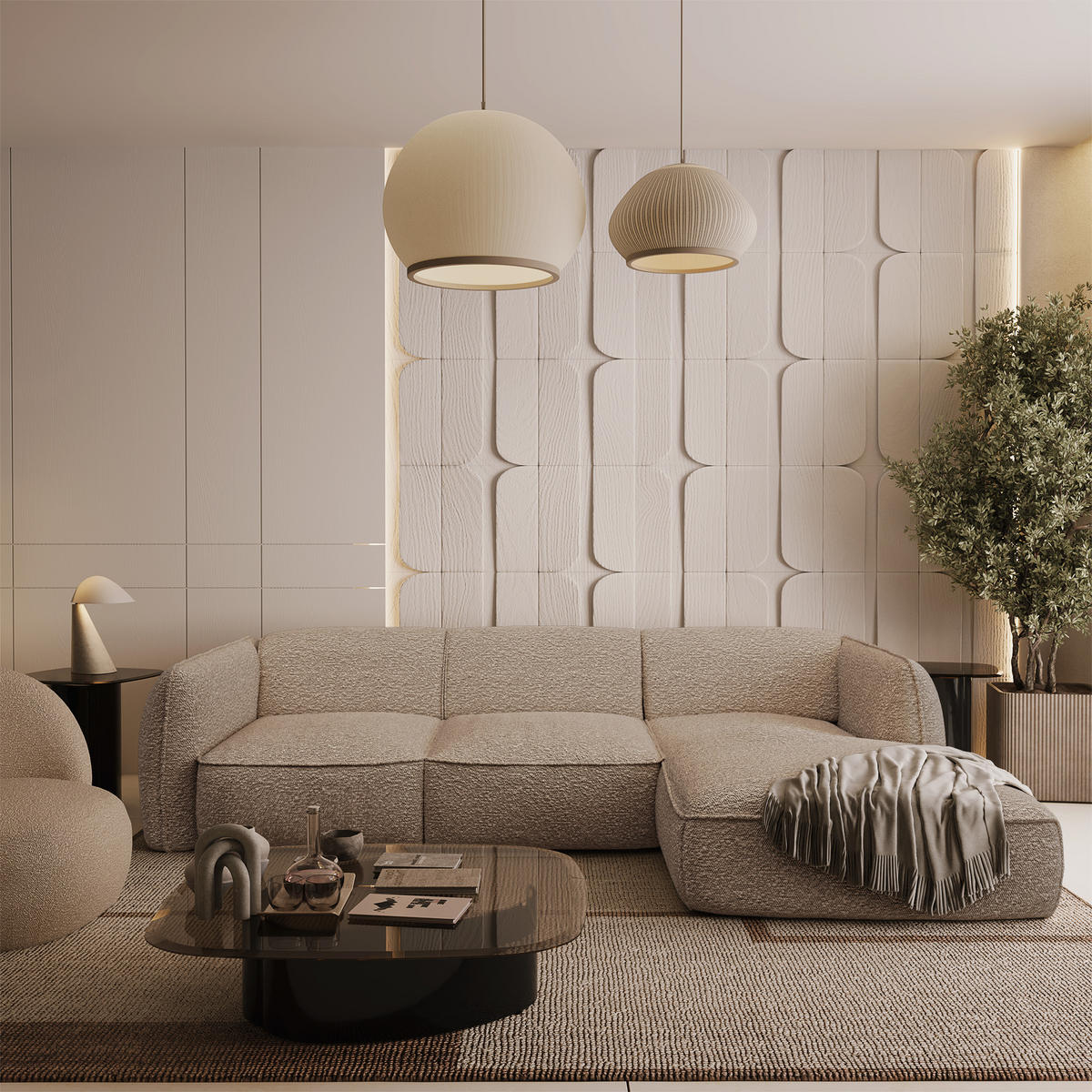 ECKSOFA RECHTS Bouclé-Stoff Taupe 272cm - Taupe, Textil (272/165cm) - Sia Home