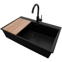 GRANITSPÜLE Oslo, 2-er set Alles Schwarz 78/50 cm 1 Becken + Küchenarmatur 32/20 cm + Ablauf-Set + Schneidebrett ab 80er Unterschrank - Beige/Schwarz, Kunststoff (78/20/50cm) - Primagran