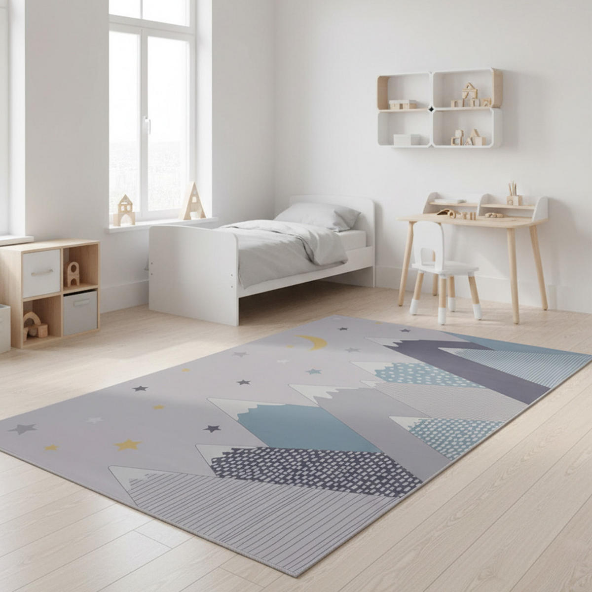 KINDERTEPPICH Bambini Picco Mazovia 120x160cm Blau Grau Berge Kurzflor - Blau, Textil (120/160cm) - Mazovia