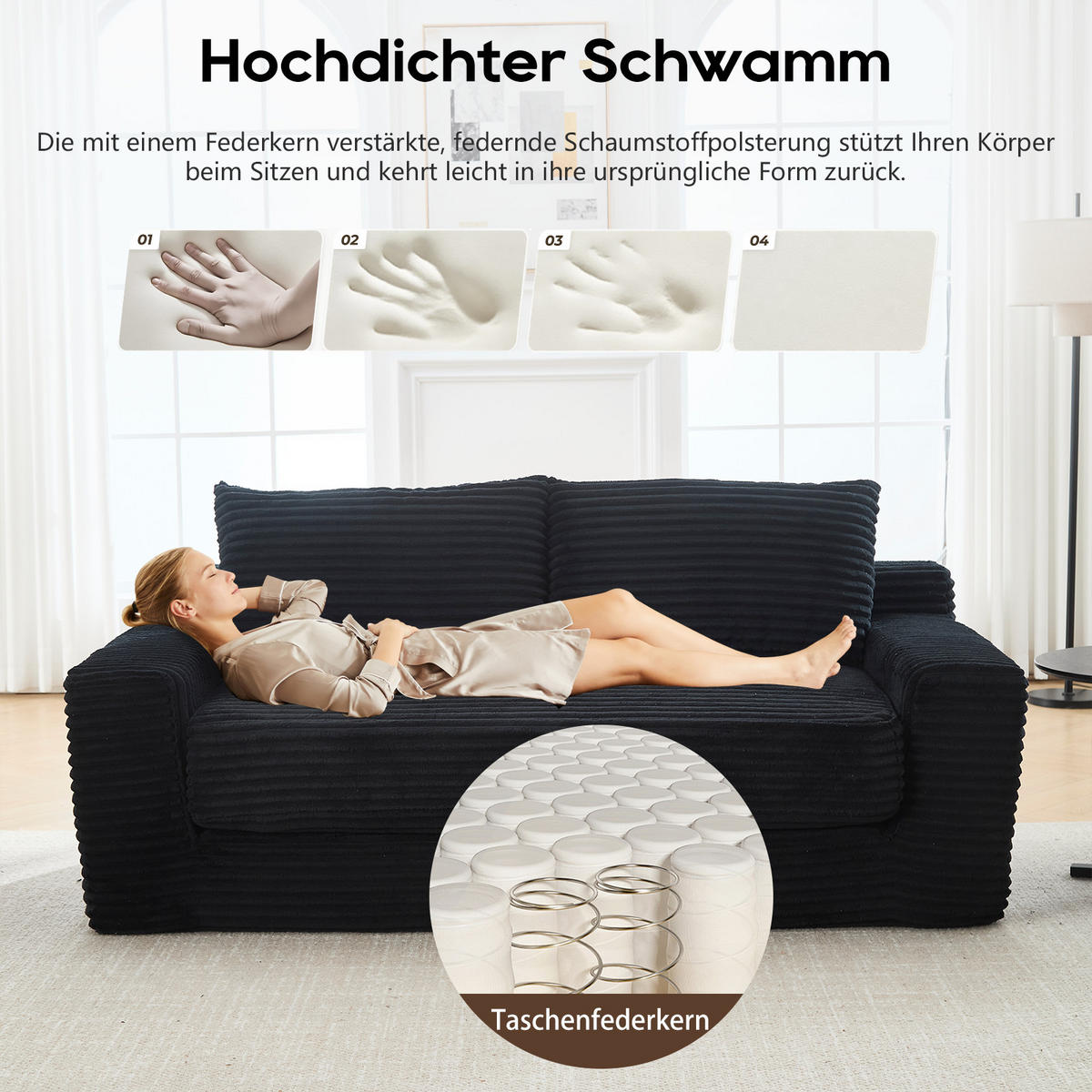 SCHLAFSOFA 180/85/62 cm Schwarz Cord - Schwarz, Textil (85/62/180cm) - Oxeza