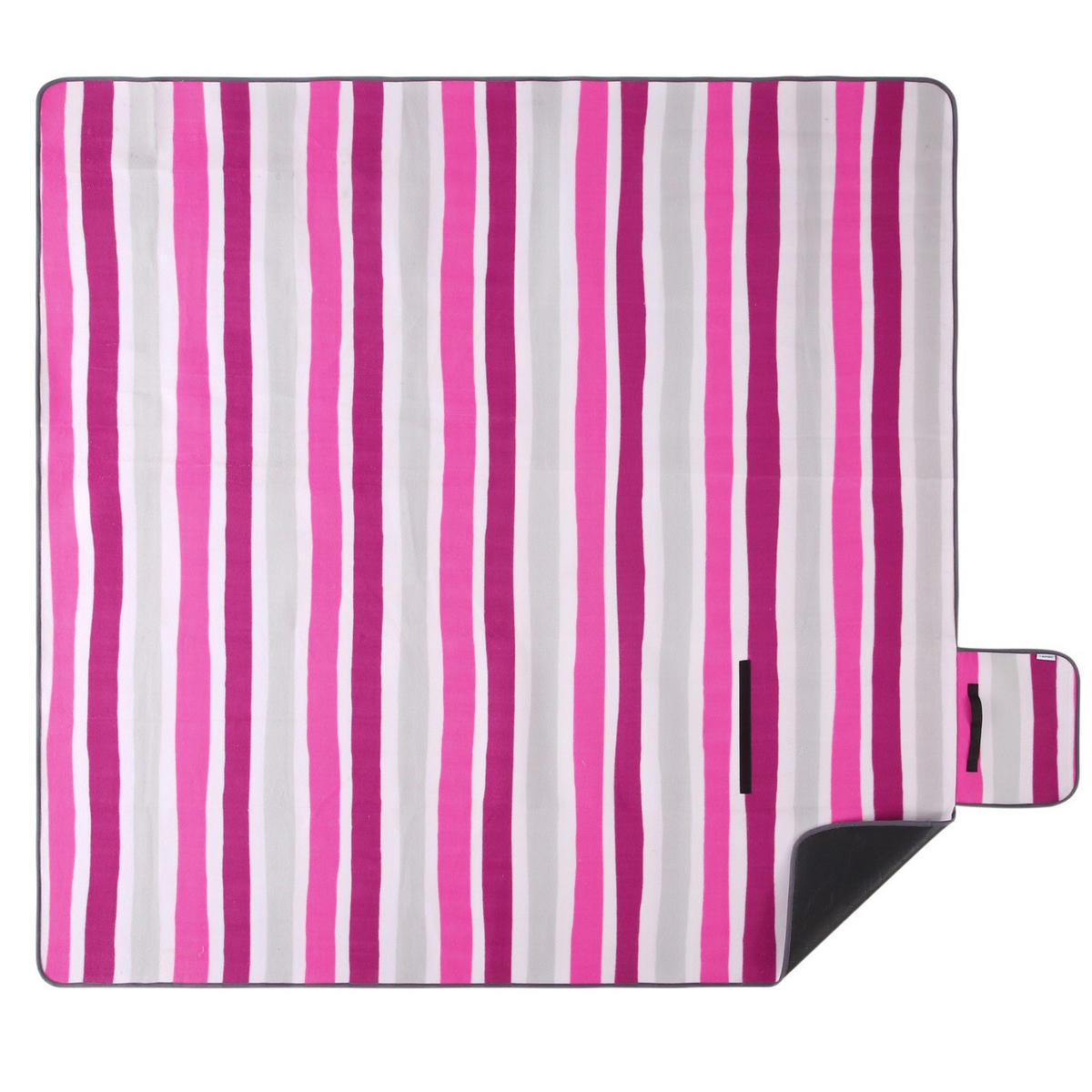 PICKNICKDECKE XXL 200x200 ecoline 100% recyceltes Fleece Streifen pink - Weiß, Textil (200/200cm) - wometo