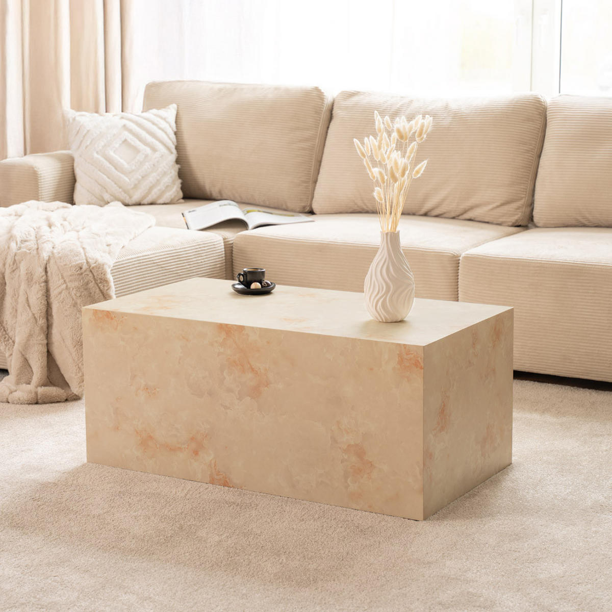 COUCHTISCH AMIRI L - Sandstein, 95 x 40 x 50 cm - Beige, Holzwerkstoff/Textil (50/95/40cm) - Home Deluxe
