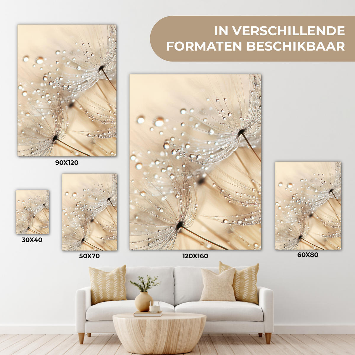 OBRAZ NA PLÁTNĚ Pampeliška - Abstraktní - Příroda - Béžová 60x80 cm - hnědá, textil (60/80cm) - MuchoWow