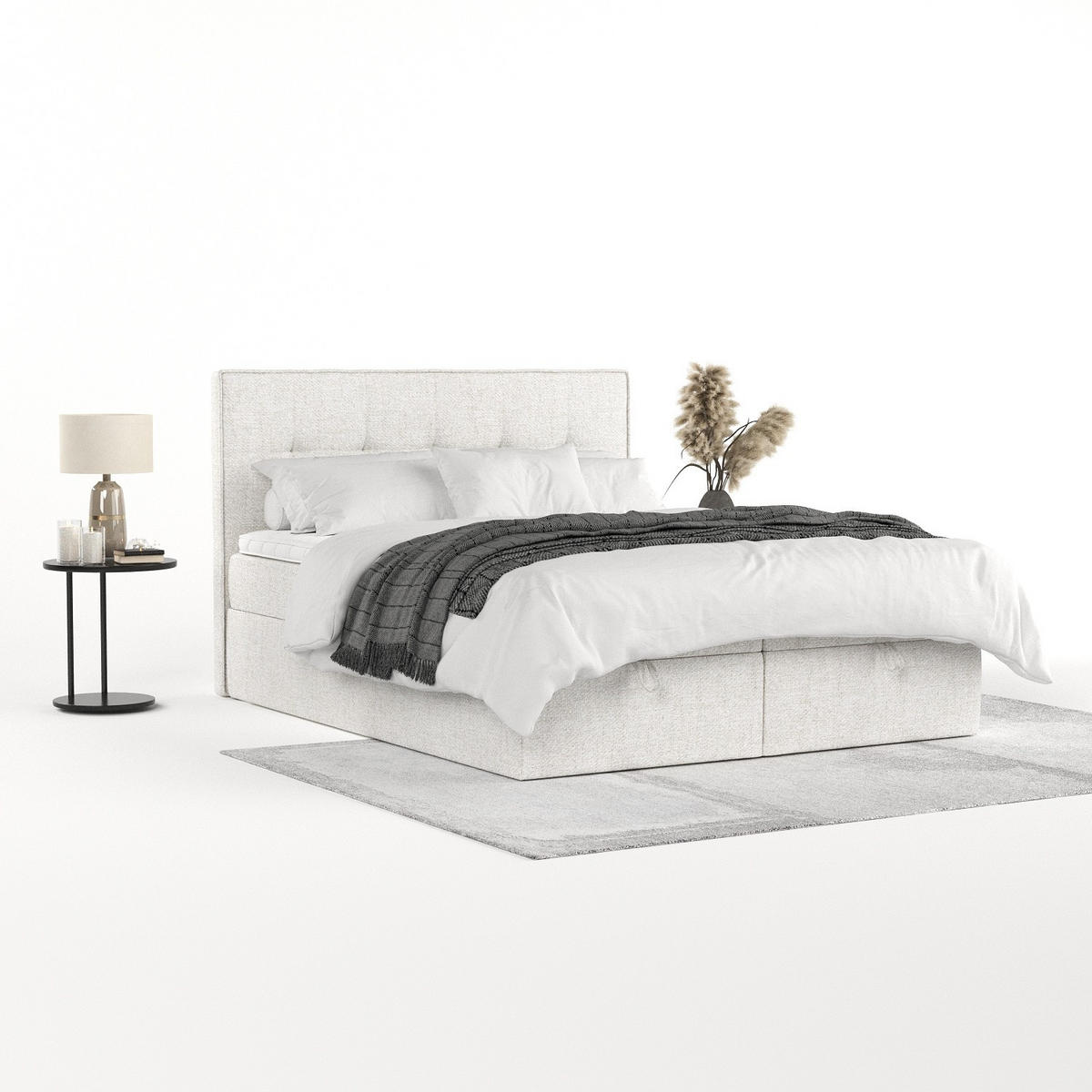 BOXBETT Tivra 200/200 cm Creme im Neve Stoff - Creme/Schwarz, Holz/Holzwerkstoff (200/200cm) - AltaBeds