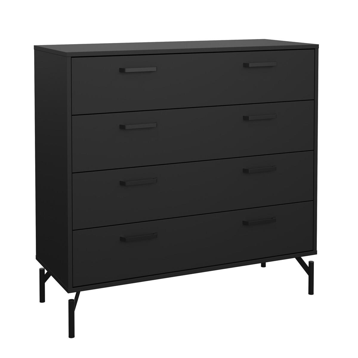 59. KOMMODE mit 4 Schubladen matt schwarz mit Metallgestell bora 98,7/39,8/95,8 cm - Schwarz, Holzwerkstoff (39.8/95.8/98.7cm) - Calicosy