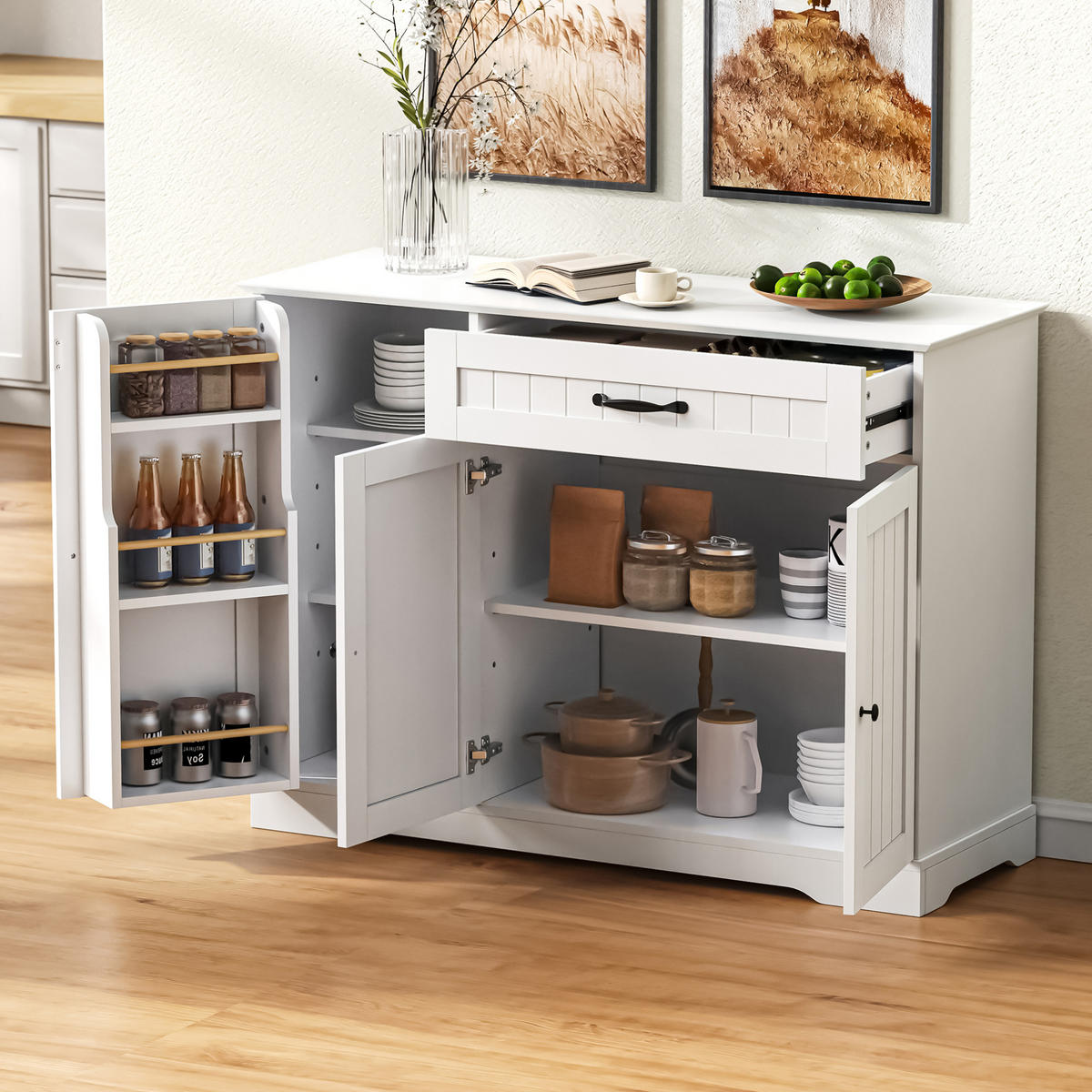 SIDEBOARD in Weiß mit 3 Türen, 1 Schublade und verstellbaren Einlegeböden,107/83.4/40 cm - Weiß, Holzwerkstoff (107/83.4/40cm) - Flora Grace