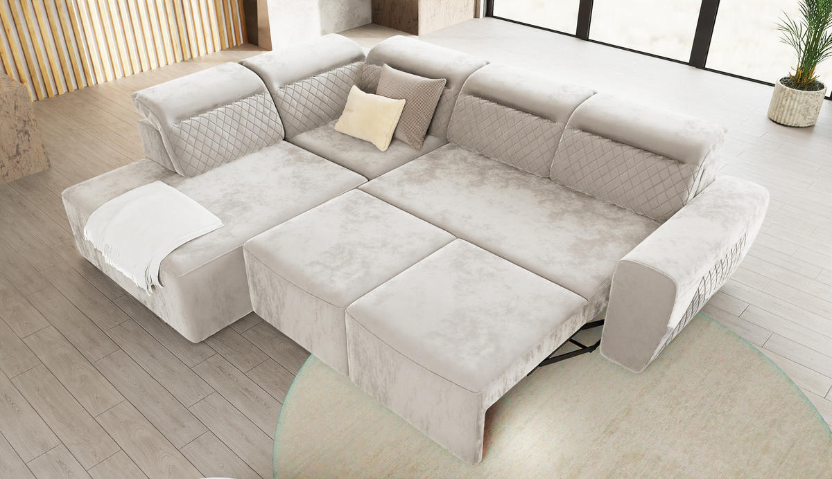 ECKSOFA Reid Beige Samt - Beige/Schwarz, Holz/Kunststoff (273/224cm) - S-Style Möbel