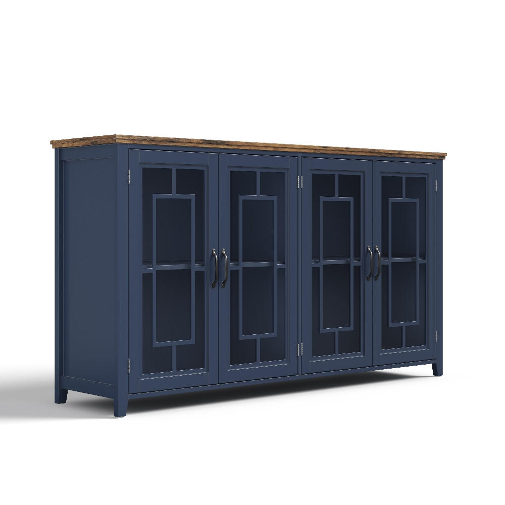 SIDEBOARD 160 CM Küchen-Sideboard GLASTÜREN Holzoptik Esszimmer Wohnzimmer 160/40/86 cm - Blau, Holzwerkstoff (40/86/160cm) - Rolipo