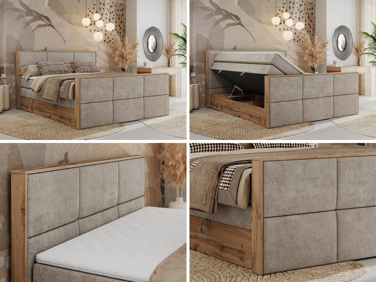 BOXSPRINGBETT ALBERO 2 KING DUO 140/200 Beige Strukture - H3 - Beige, Holz/Textil (140/200cm) - MKS
