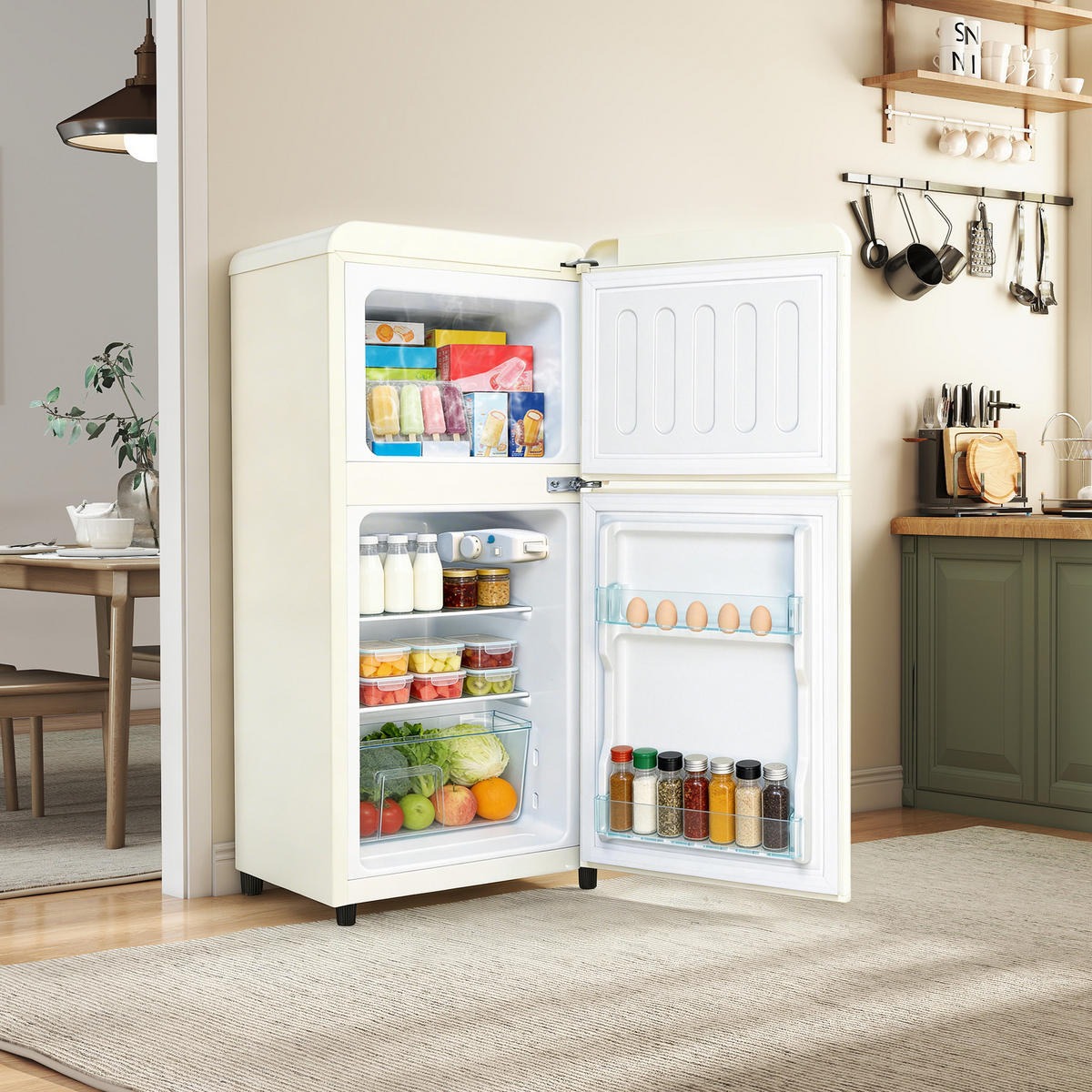KÜHL-GEFRIER-KOMBINATION 60 l, (Size) - 200x100, Energieeffizienzklasse E, Cremeweiß - Creme, Metall (45/89/41cm) - FOHERE