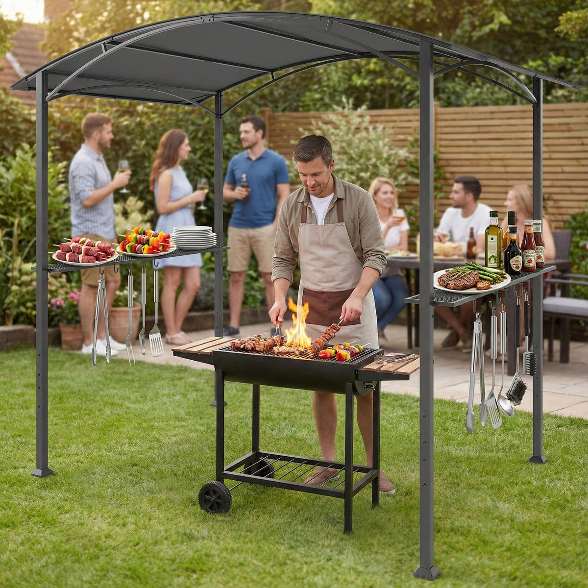 GRILLPAVILLON 245/152/218 cm Dunkelgrau - Dunkelgrau, Metall (152/218/245cm) - Outsunny