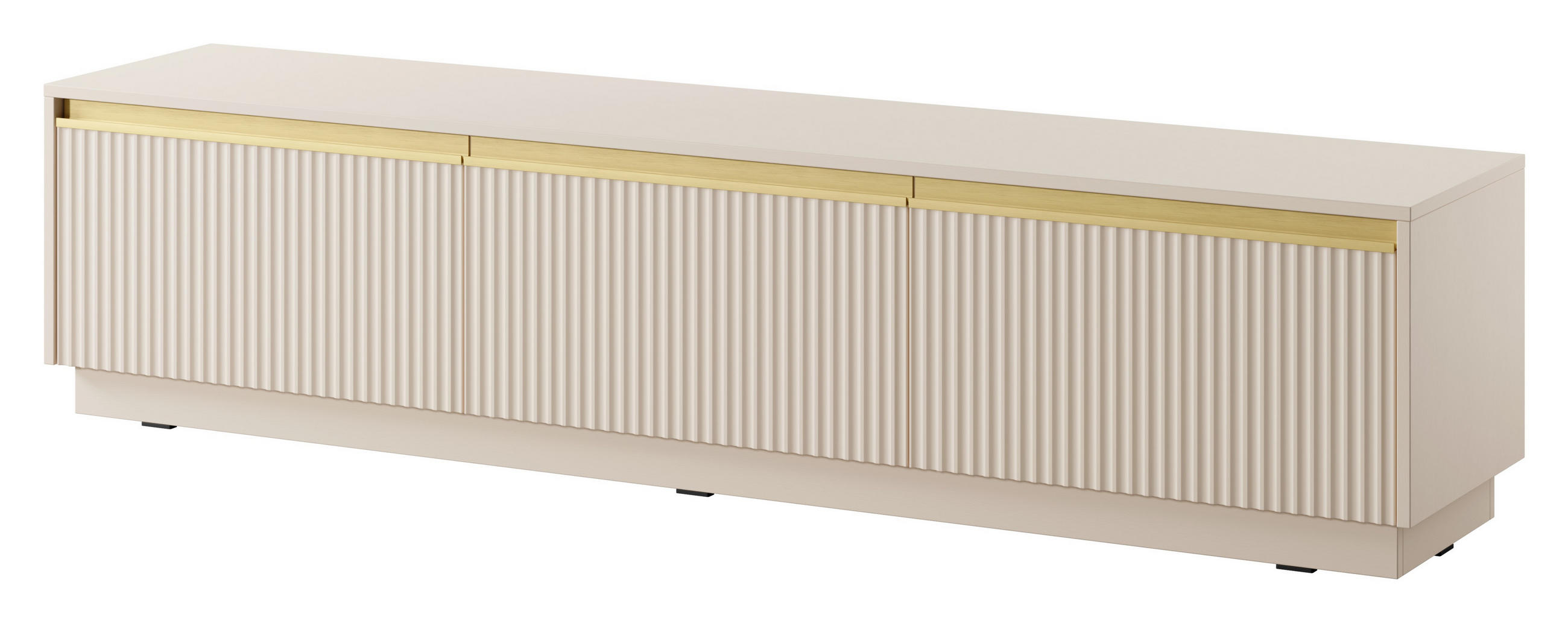 LOWBOARD Loren 180 cm in Kaschmir, dreitürig, mit geriffelten Fronten - Kaschmir/Schwarz, Holzwerkstoff/Kunststoff (182/42/39cm) - Ravio