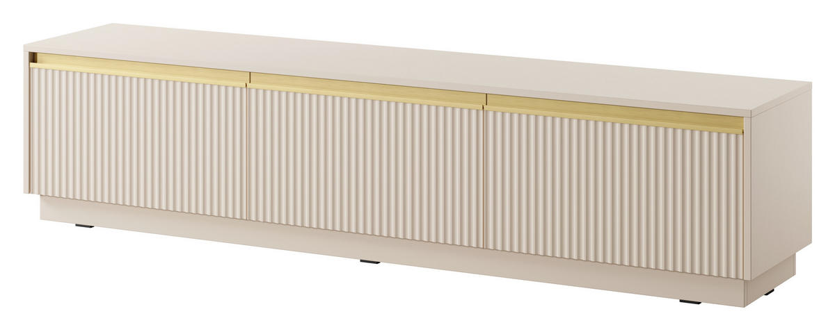 LOWBOARD Loren 180 cm in Kaschmir, dreitürig, mit geriffelten Fronten - Kaschmir/Schwarz, Holzwerkstoff/Kunststoff (182/42/39cm) - Ravio