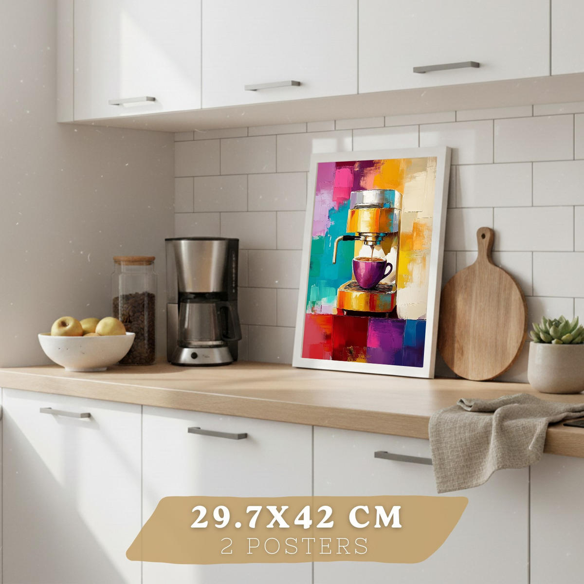 PLAKAT Sada 2 Cafe Pop Art A3 Bílý rám - bílá, papír (29.7/1/42cm) - Nacnic