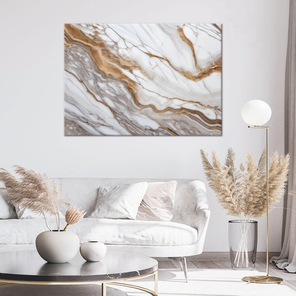 LEINWANDBILD Abstraktion aus grauem beigem Marmor 100x70cm - Weiß, Textil (100/70cm) - Feeby