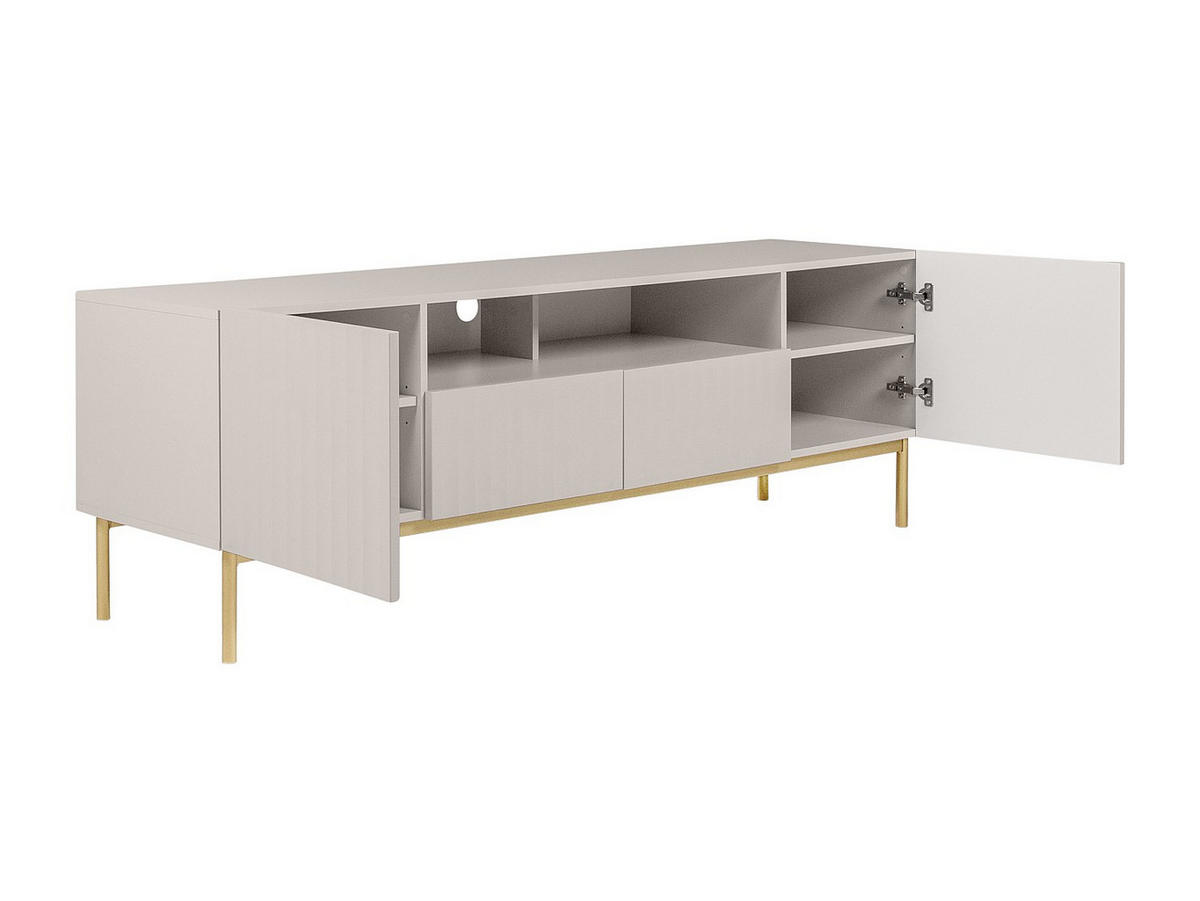 TV-MÖBEL - 2 Türen, 2 Schubladen und 2 Ablagefächer - MDF und Stahl - Beige und Goldfarben - EVILANA - Beige, Holz (190/60.6/45cm) - Vente-Unique
