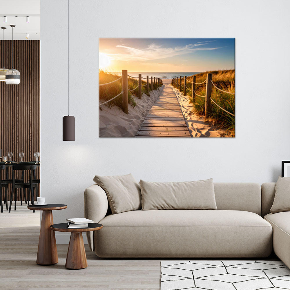 LEINWANDBILD Weg zum Strand Landschaft 100x70cm - Orange, Textil (100/70cm) - Feeby