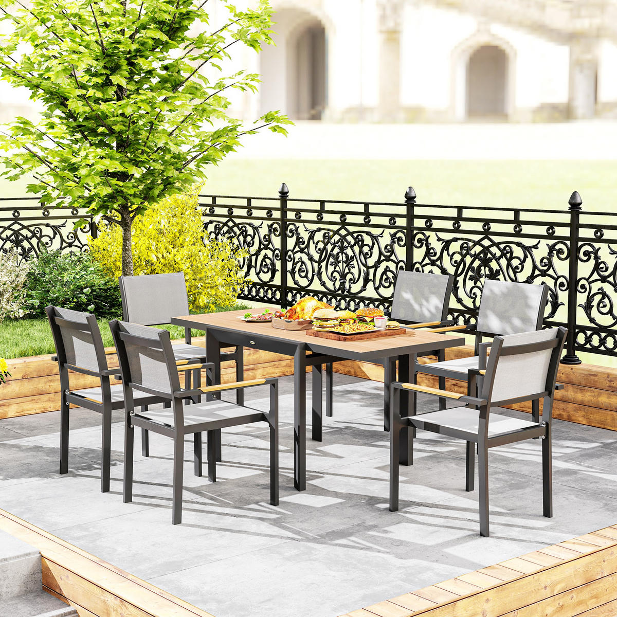 GARTENTISCH Ausziehbarer, 80/160x80 cm - Naturfarben, Metall (160/80/75cm) - Outsunny