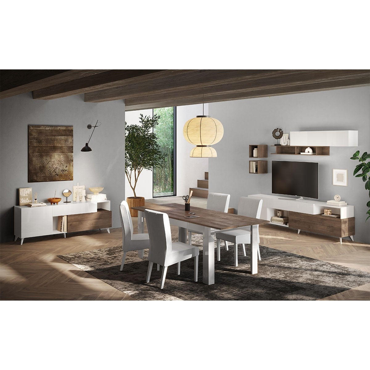 TV-MÖBEL mit 2 Türen, 1 Schublade und 2 Nischen - Mala - 181/43/67 cm - Weiß, Holzwerkstoff (43/67/181cm) - Calicosy