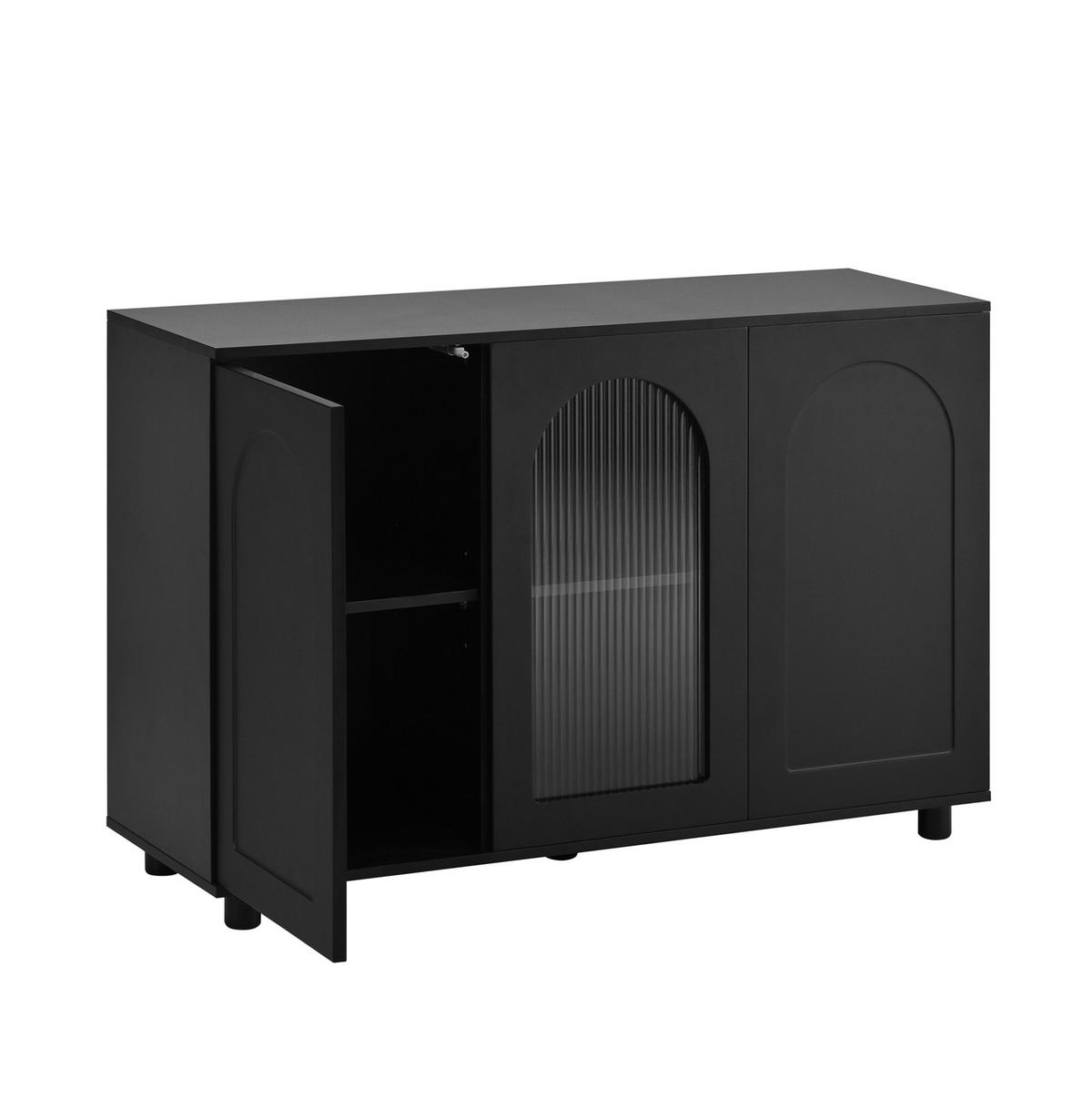 SIDEBOARD 40/69,5 cm černá z MDF, s push-to-open a skleněnou vložkou - černá, kompozitní dřevo (120/78.5/40cm) - BEAOK