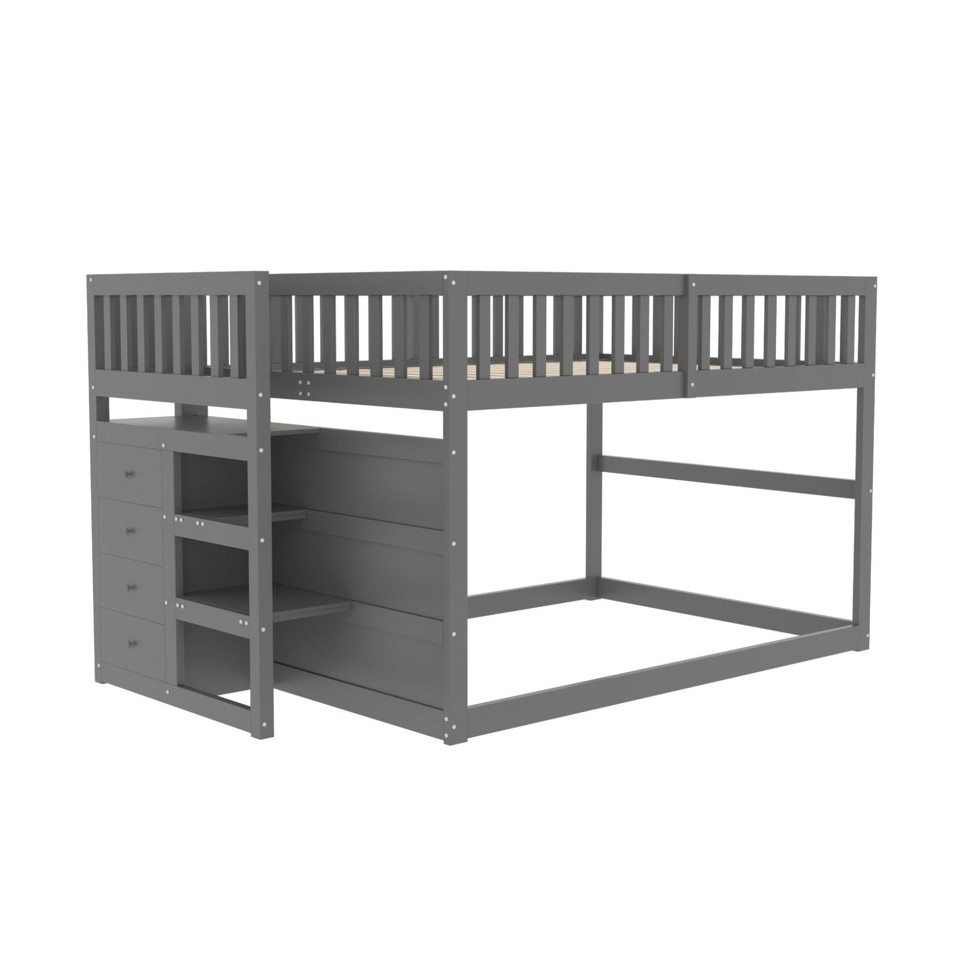 ETAGENBETT 140/200 cm grau mit Sicherheitsgeländer und Stauraum - Grau, Holz (140/200cm) - OKWISH