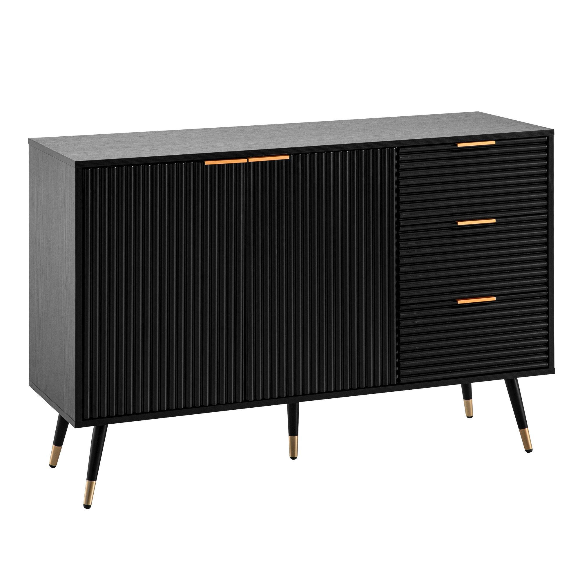 SIDEBOARD – Schwarz/Eiche-Dekor, 120x80x40 cm, mit Türen und Schubladen, Metallbeine - Goldfarben/Schwarz, Holzwerkstoff/Metall (120/80/40cm) - KADIMA DESIGN