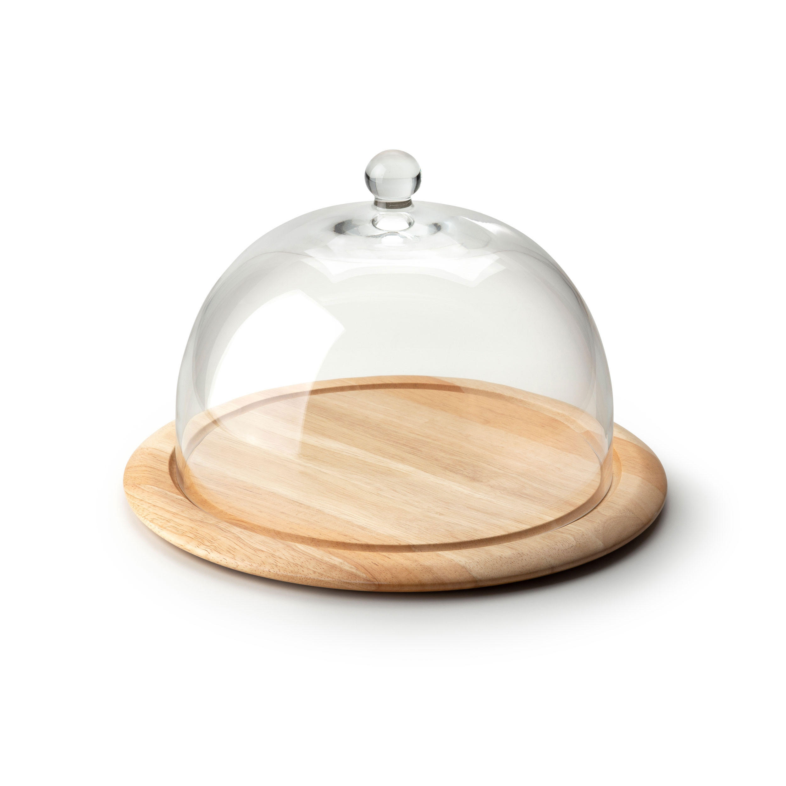 KÄSEGLOCKE 2-tlg., Gummibaumholz, Glas, Ø 33 cm - Transparent, Glas (33/19.5/33cm) - Continenta