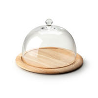KÄSEGLOCKE 2-tlg., Gummibaumholz, Glas, Ø 33 cm - Transparent, Glas (33/19.5/33cm) - Continenta